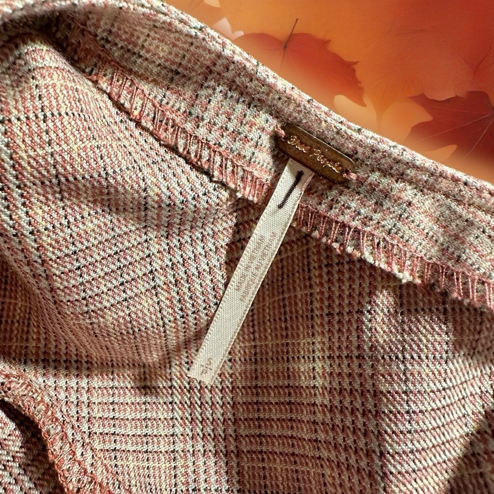 NWOT Free People ‘Sevi’ Plaid Belted Mini Dress in “Gray & Pink Combo” Sz Small - Picture 4 of 16